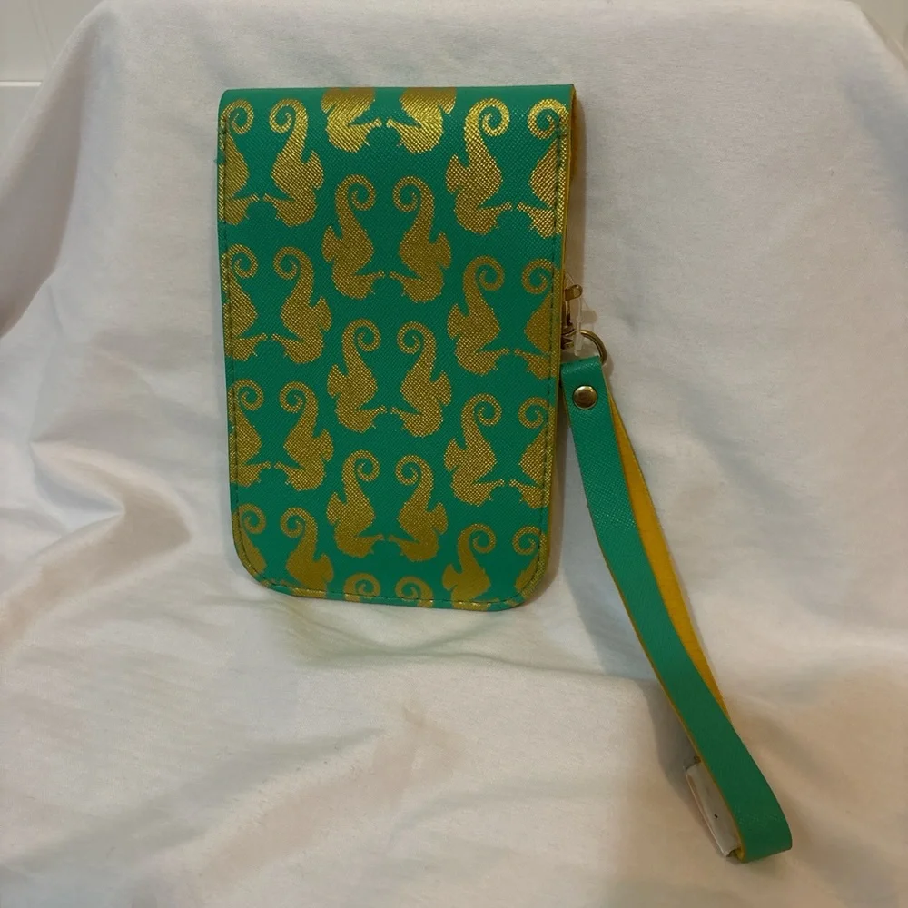 Top It Off Seahorse Wristlet Phone Pouch Turquoise Gold Lilly Pulitzer style